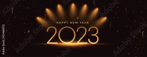 shiny 2023 new year event banner with spot light effect