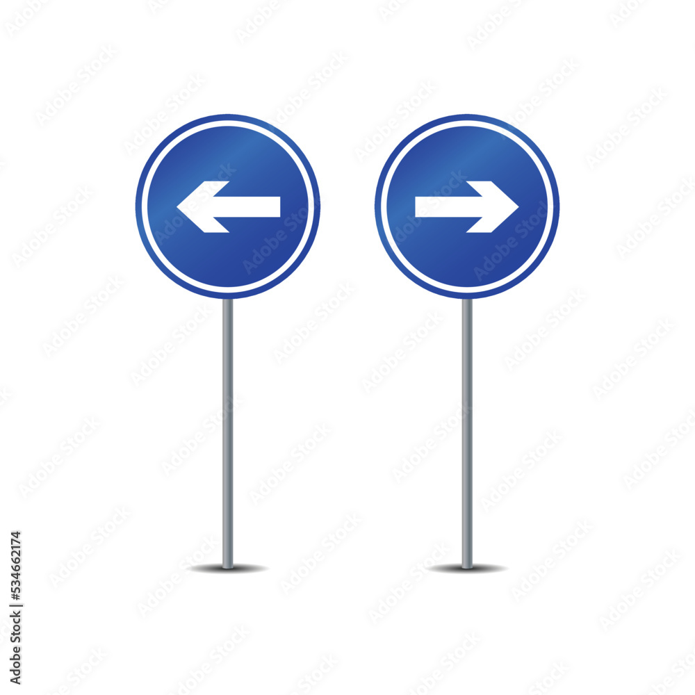 Compulsory turn right or left road sign on pole vector graphics Compulsory turn right or left road sign on pole vector graphics
