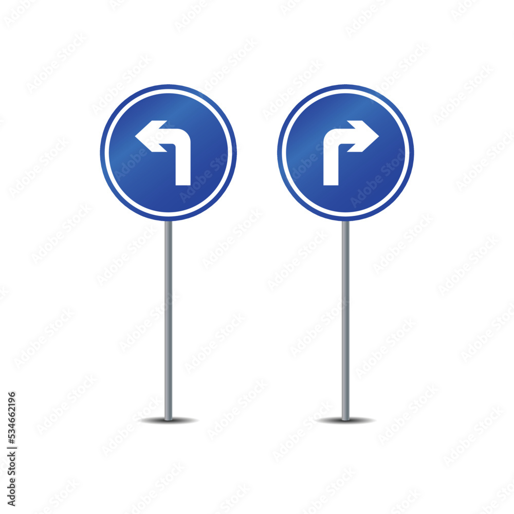 Compulsory turn right or left road sign on pole vector graphics Compulsory turn right or left road sign on pole vector graphics