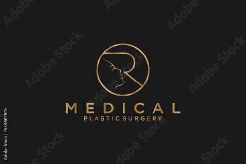 Medical plastic surgery logo design beauty face wellness women girl icon symbol luxury gold 