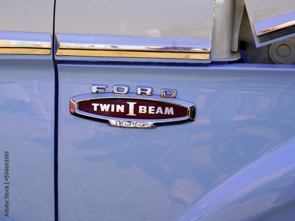 Ford F100 Ranger twin i beam of pickup truck classic car logo brand