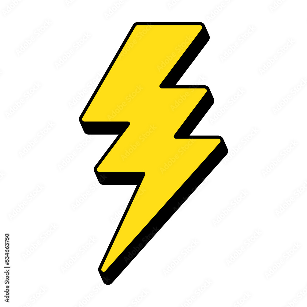 Yellow electric lightning bolt with shading effects on white background vector icon. Yellow electric lightning bolt with shading effects on white background vector icon.