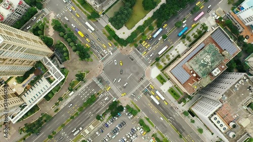 Aerial top view 4k footage by drone of Buildings in Taipei city, Taiwan.