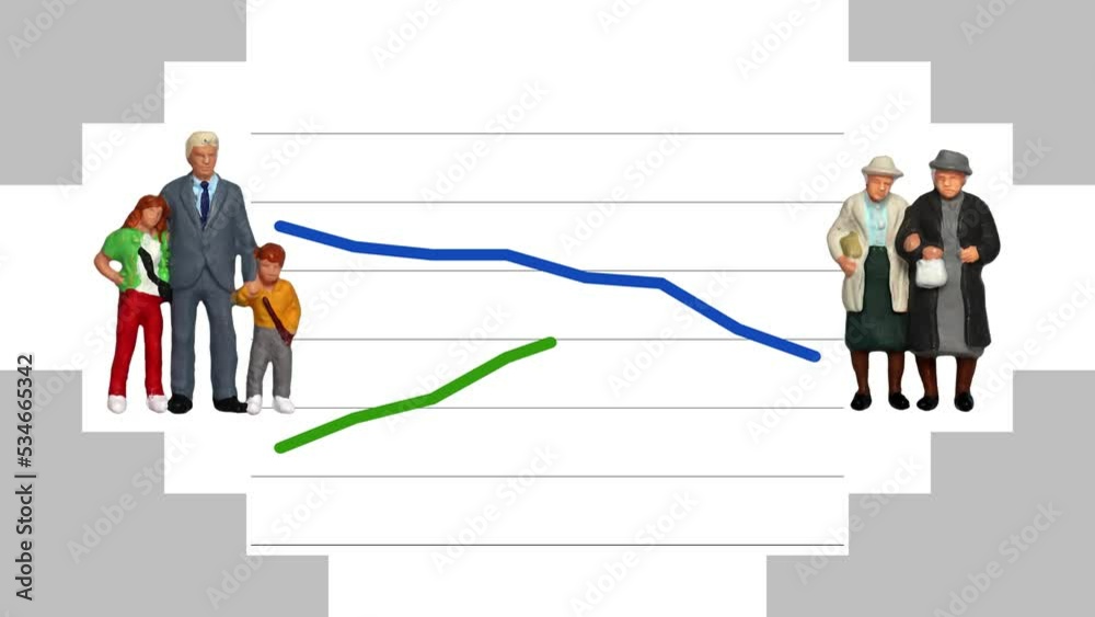 The concept of decreasing youth population and increasing elderly population. Miniature people and line graph.
The concept of decreasing youth population and increasing elderly population. Miniature people and line graph.