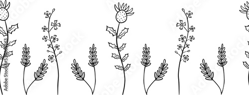 Fotografie, Tablou Seamless border field plants. Hand drawing style. Decor element.