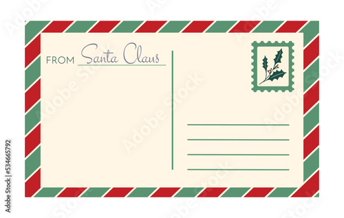 Vector vintage Christmas postcard template isolated on white background. Empty old fashioned retro post card from Santa Claus for children