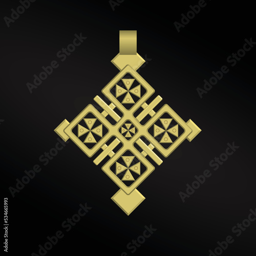 Ethiopian orthodox christian church golden cross design. geometric shape with black background. high quality illustration.