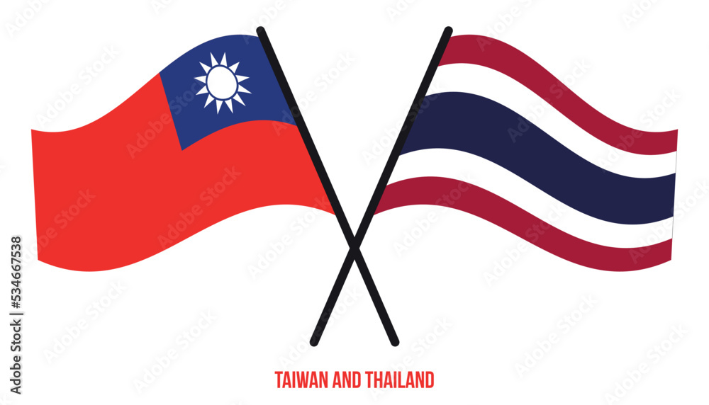 Taiwan and Thailand Flags Crossed And Waving Flat Style. Official Proportion. Correct Colors.