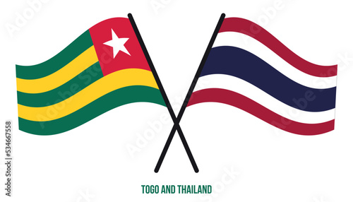 Togo and Thailand Flags Crossed And Waving Flat Style. Official Proportion. Correct Colors.