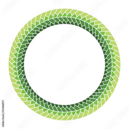Decorative round frame for design with ornament. Circular frame. Template for printing postcards, invitations, books, for textiles, engraving, wooden furniture, forging. Vector. Green frame.