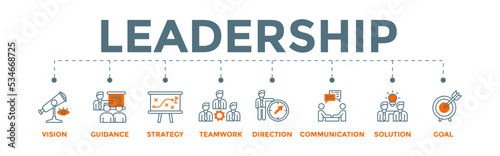 Leadership Concept Banner Illustration with icons.