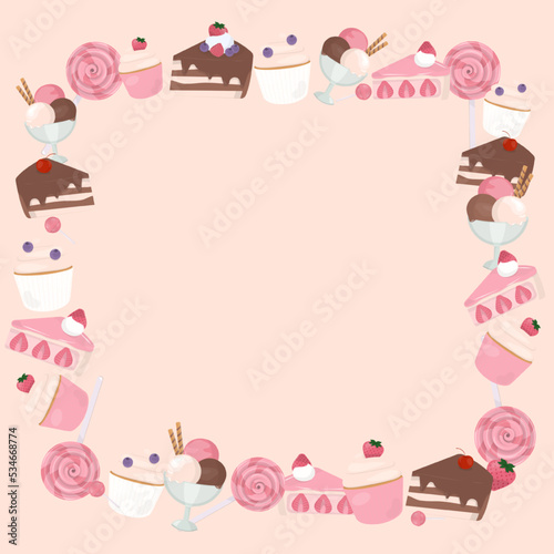 Dessert sweet frame with pastel background