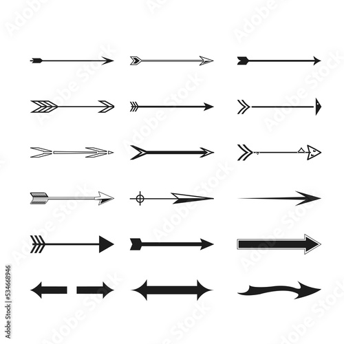 Grunge arrows vector set . Grunge Sketch arrow. Freehand colorful Lines. Dynamic arrow signs. Editable vector stroke