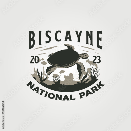 biscayne national park vintage logo vector illustration design, turtle illustration design