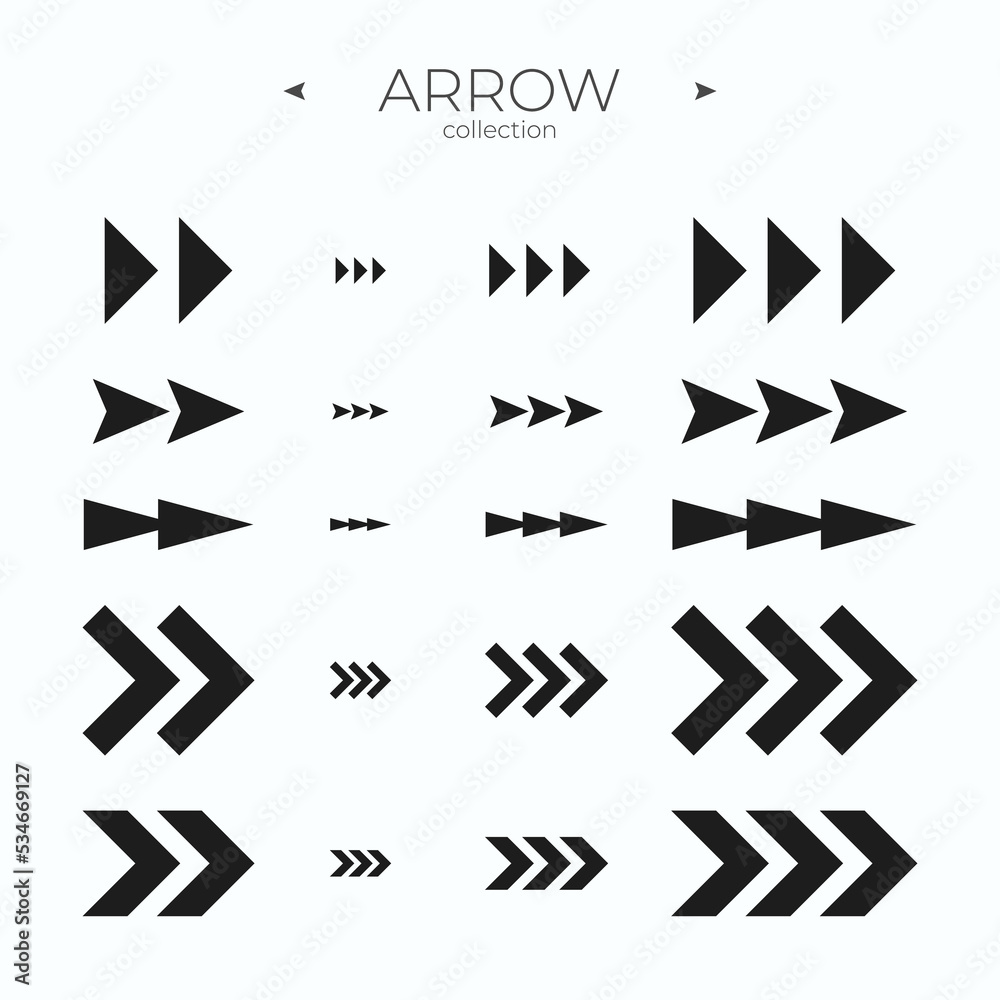 Simple set of arrow icons. Arrow symbol collection. Arrow basic UI elements. Simple Minimal Pictogram. Editable vector stroke