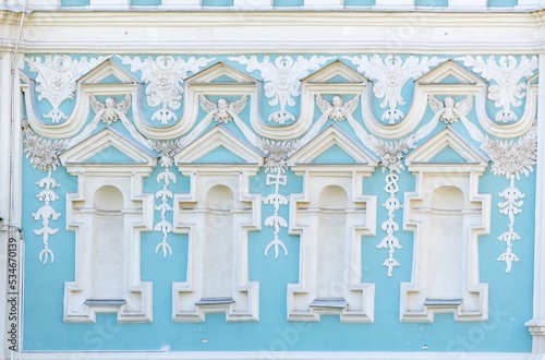 Ornate pattern in Ukrainian barocco style on the walll of the Saint Sophia Cathedral in Kiev, Ukraine