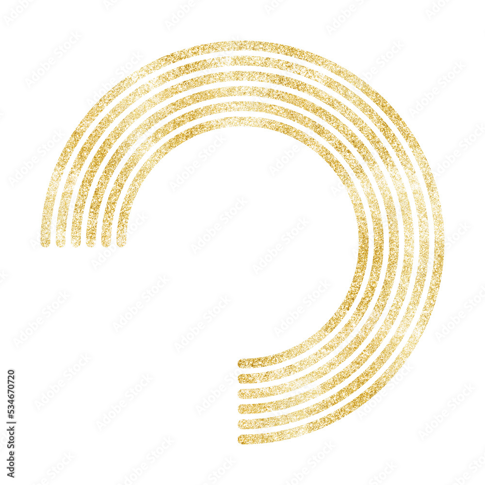 Golden concentric three quarters circles. Gold outlined ring shapes. Isolated png illustration, transparent background. Asset for overlay, montage, collage, cards. Golden concentric three quarters circles. Gold outlined ring shapes. Isolated png illustration, transparent background. Asset for overlay, montage, collage, cards.