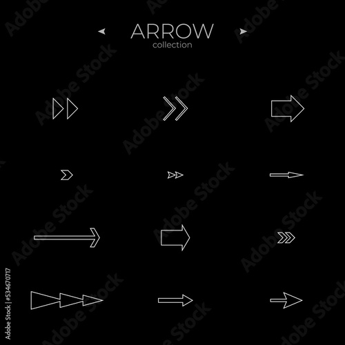 Premium set of arrow line. Universal Arrow icon. Arrow basic UI elements. For Apps. Vector
