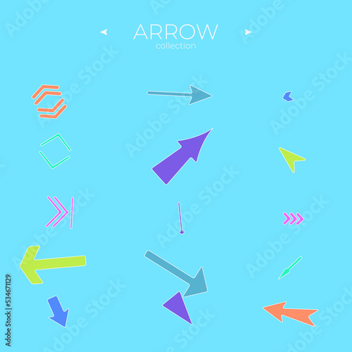 Set of arrows. Colorful comic arrow. Arrow logo concept. Symbol set. Vector navigation