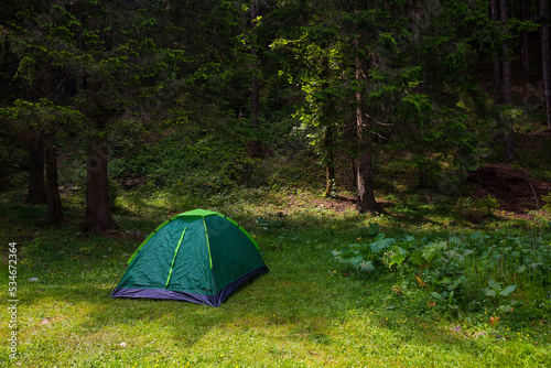 Camping and tent under the trees forest