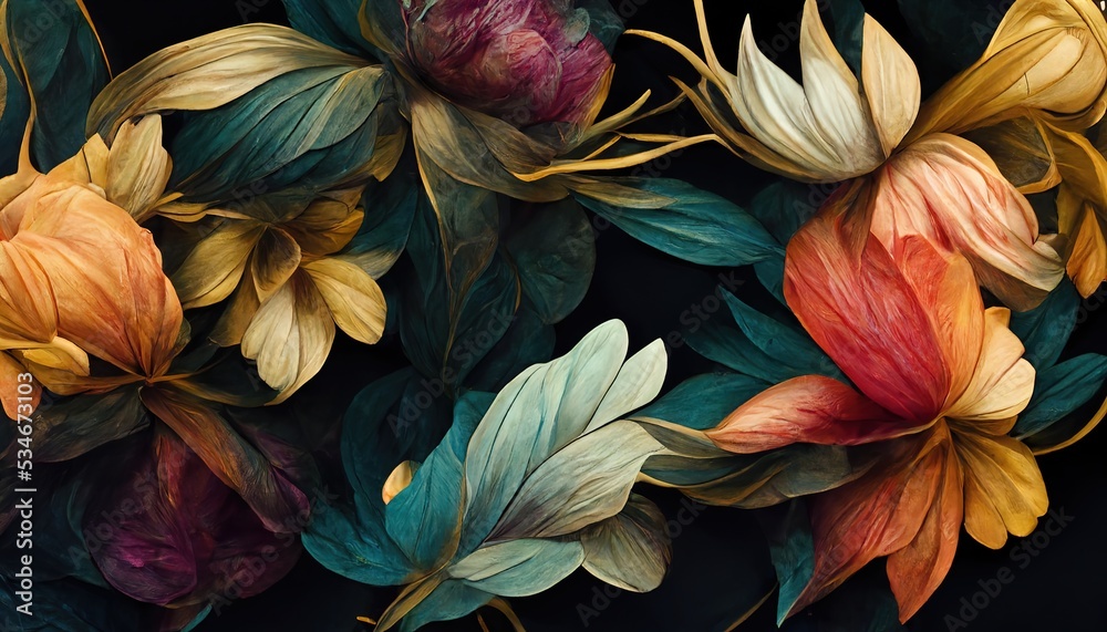 Luxurious floral elements, botanical background or wallpaper design