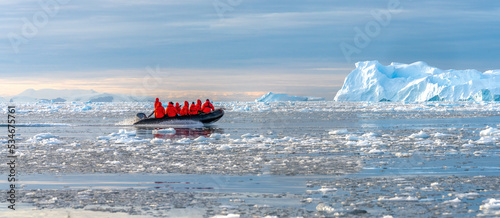 Zodiac cruise through icebergs of Cierva Cove in the Antarctic Peninsula