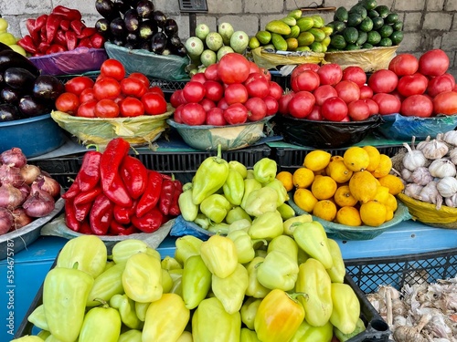 Colorful fresh vegetables on sale at local famers market.