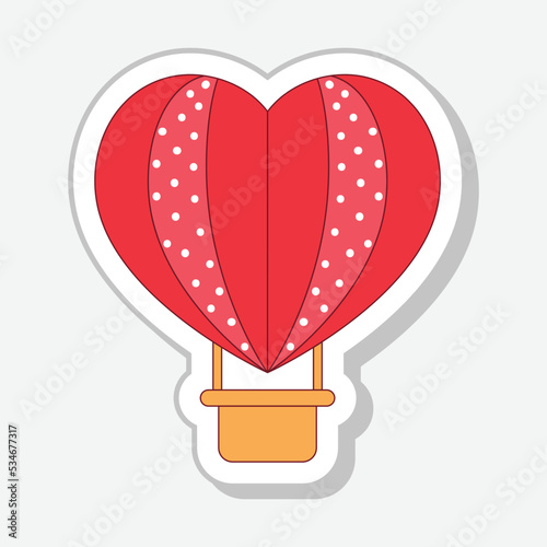 Isolated Sicker Style Hot Air Balloon Floating Flat Style.