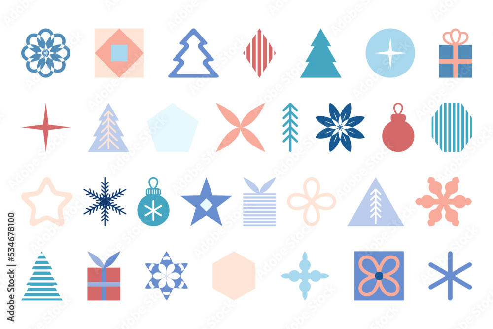 A set of winter and Christmas simple geometric elements