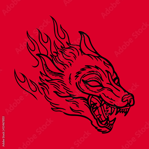 Картината върху платно wolf head vector illustration with fire
