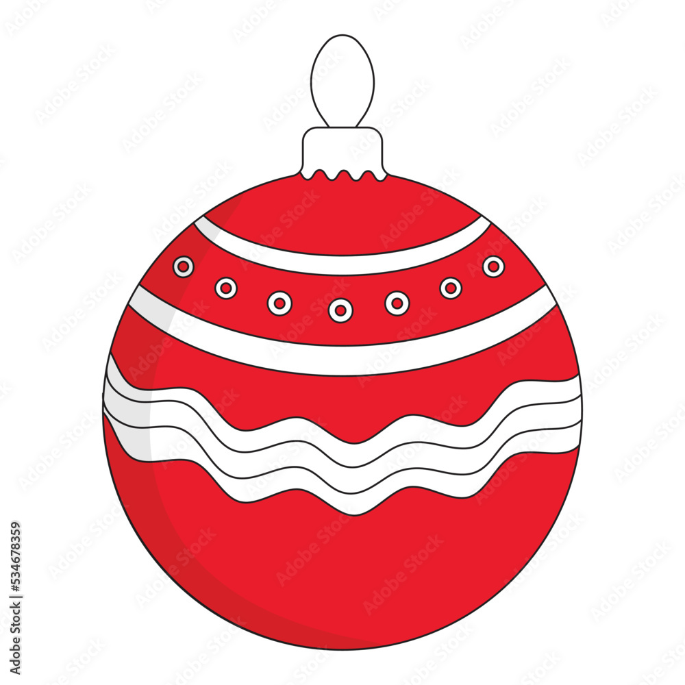 Wavy And Pearls Pattern Christmas Ball Flat Icon In Red And White Color. Wavy And Pearls Pattern Christmas Ball Flat Icon In Red And White Color.