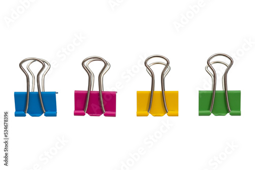 Colorful Paper binder clip set. metal clips. Realistic stationery