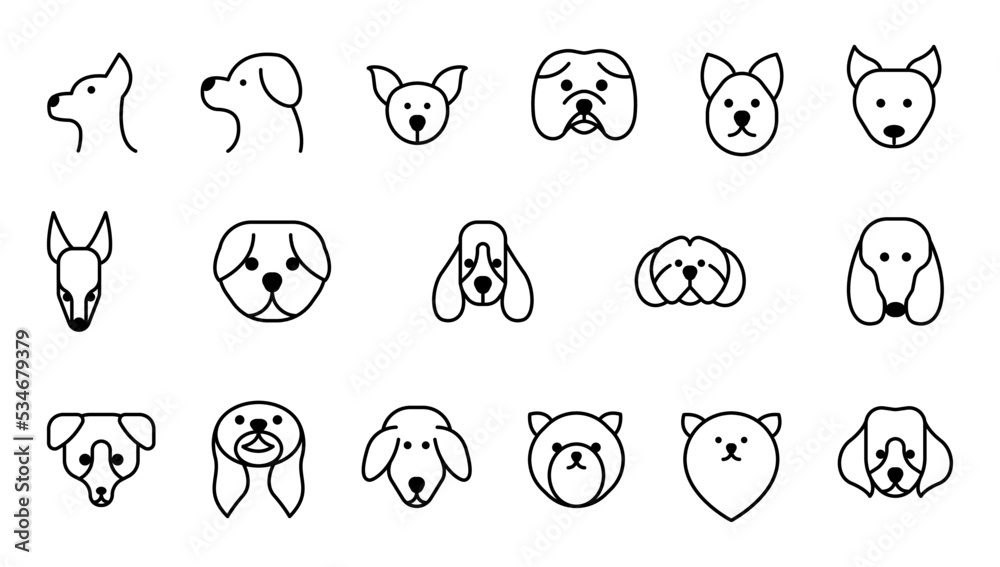 Icon Set Various of Dog. Simple and Minimalist Line, Easy to Use for mobile or web. Editable Stroke Line, Let's Make your Design Easier