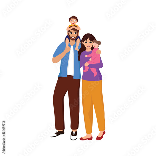 Cute Family Member Character On White Background.