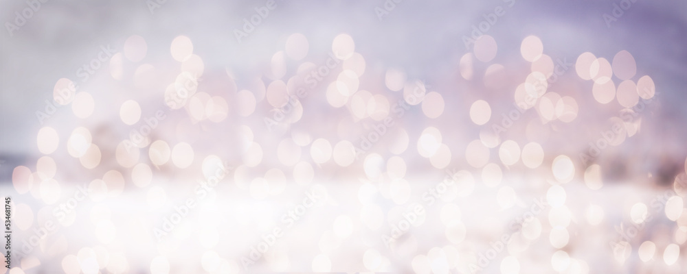 Blurred bokeh pink light background. Vintage bokeh light background. Merry Christmas and happy new year greeting card with copy-space.