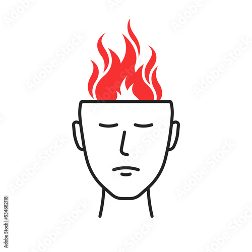 anger icon like man with fire inside mind