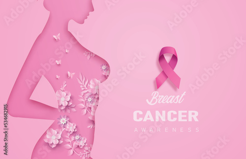 Breast Cancer Awareness in Pink Paper Art Style