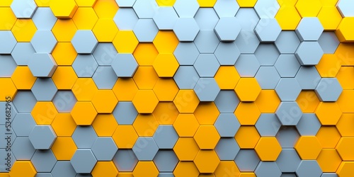 Photography 3D image of a decorative panel from multi-colored hexagons