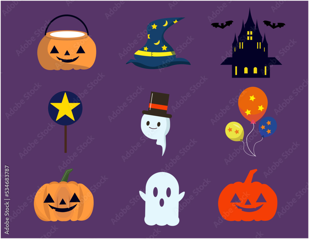 ハロウィンのアイコンセット。おばけ、カボチャ、屋敷。ベクターイラスト ハロウィンのアイコンセット。おばけ、カボチャ、屋敷。ベクターイラスト