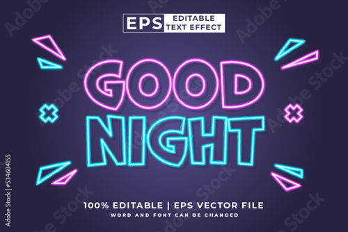 Editable text effect good night 3d neon style premium vector