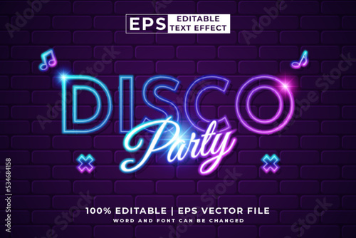 Editable text effect disco party 3d neon style premium vector
