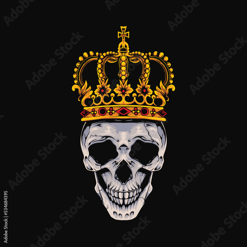 angry skull king illustration with crown on his head