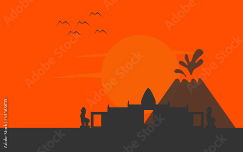 Silhouette of tourist attraction in Buriram  Thailand isolated from white background.