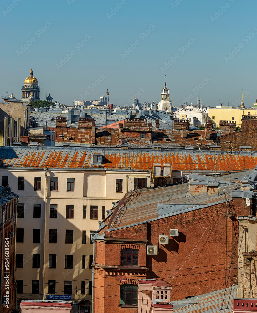 Obraz premium View of the city from the bell tower of the Cathedral of the Vladimir Icon of the Mother of God in St. Petersburg.