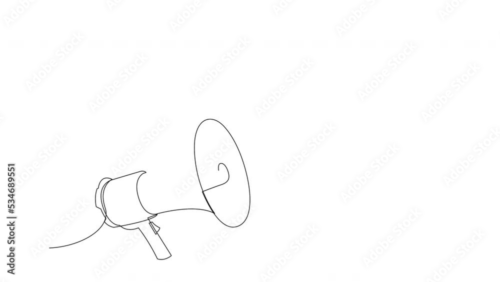 Continuous line drawing of megaphone icon. Social media marketing concept. Self drawing animation.