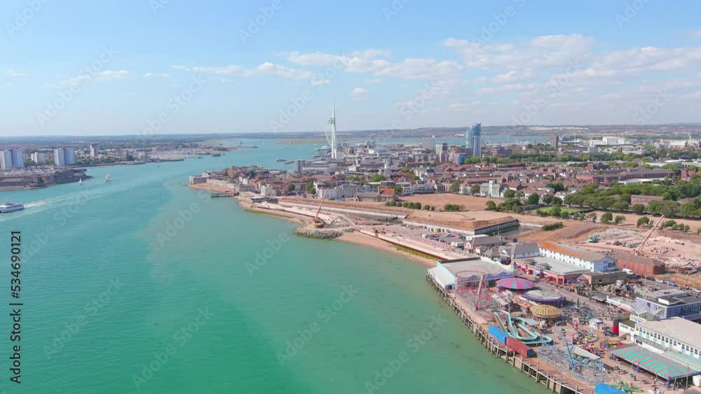 custom made wallpaper toronto digitalPortsmouth, UK: Aerial view of famous port city in England, Clarence Pier amusement park in Southsea - landscape panorama of United Kingdom from above