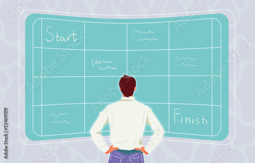 Businessman effective organize workflow. Businessman with multi skills planning work task. Flat Vector Illustration