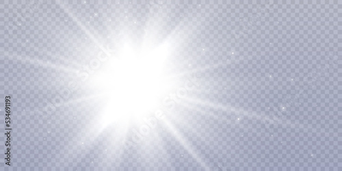 Bright white star Bright sun. light sunlight. light effect. png vector. 