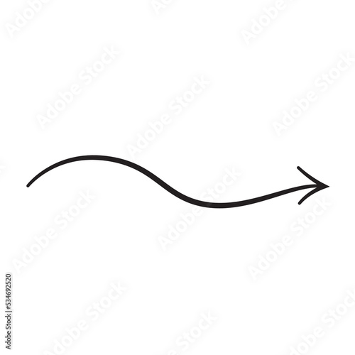 Line art arrow with black thin line. PNG with transparent background.