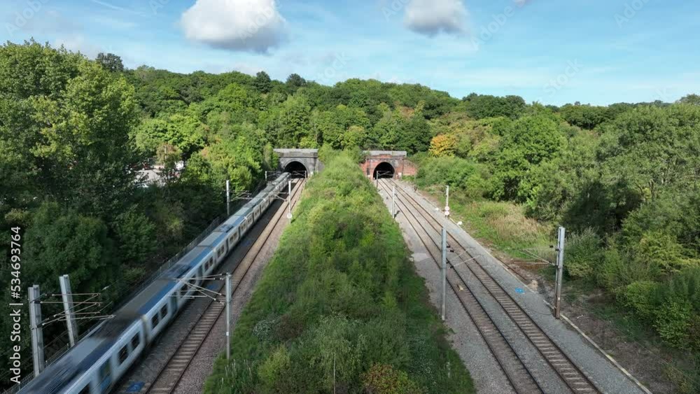 High Speed Commuter Train Entering a Tunnel
